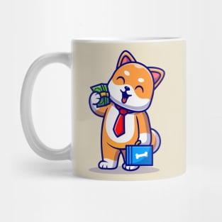 Cute Shiba Inu Dog Employee With Salary Cartoon Mug